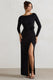 Makayla | Black Long-Sleeve Wrap Maxi Dress With Corsages