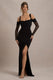 Milana | Black Square-Neck Draped Wrap Maxi Dress With Long Sleeves - Club L London - USA