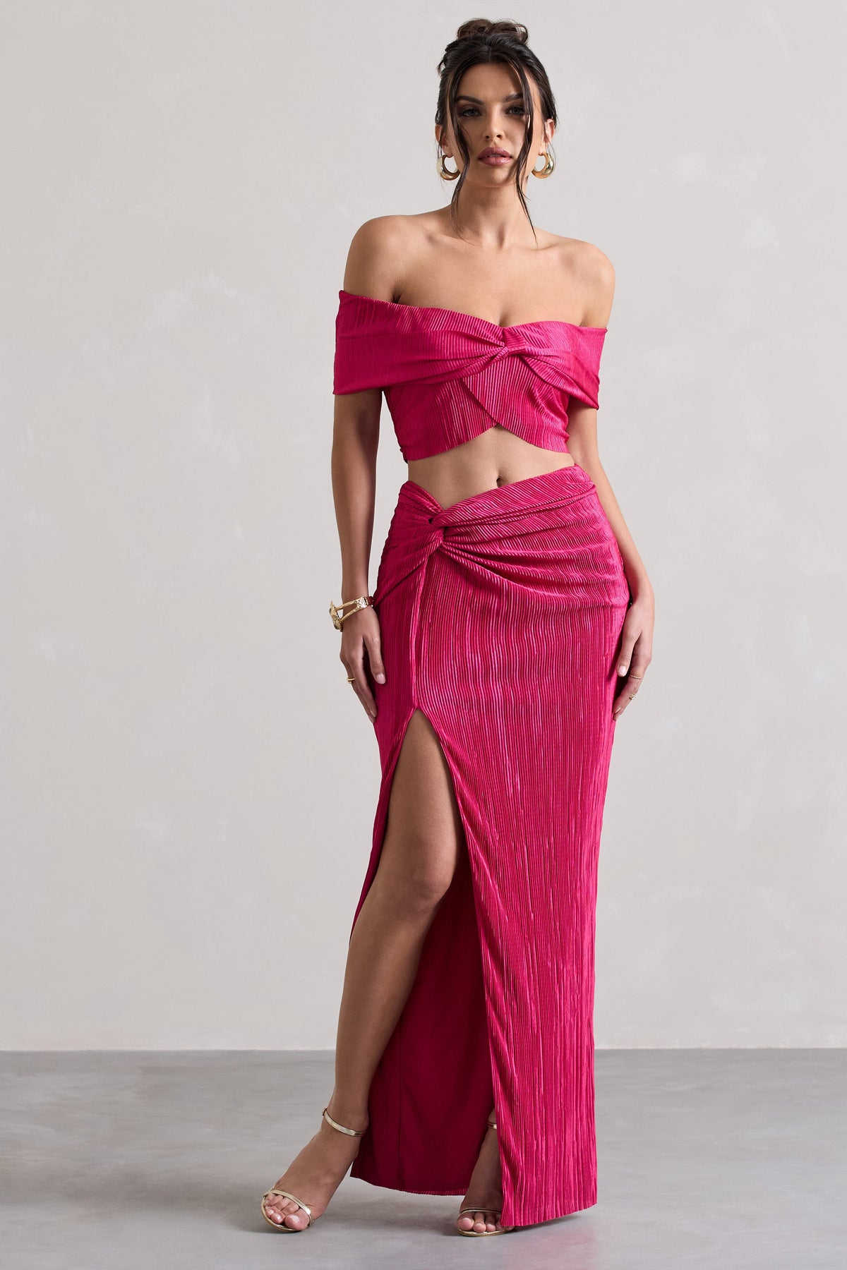 Calida | HOT PINK Plisse Knot Split Maxi Skirt - UK 16 HOT PINK Calida | HOT PINK Plisse Knot Split Maxi Skirt - UK 16 HOT PINK