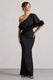 Valor | Black Asymmetric Maxi Dress With Feather Trim - Club L London - USA