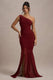 Bastia | Burgundy Ruched Mesh Asymmetric Maxi Dress - Club L London - USA