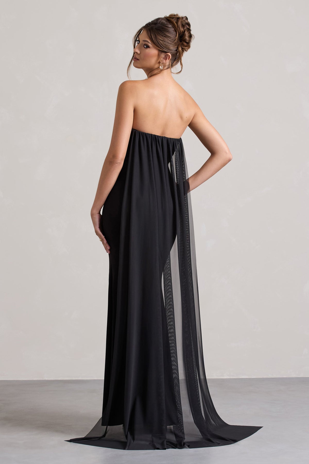 More To Come Black Strapless Wrap Cape Maxi Dress With Corsage Club L London - USA More To Come Black Strapless Wrap Cape Maxi Dress With Corsage Club L London - USA