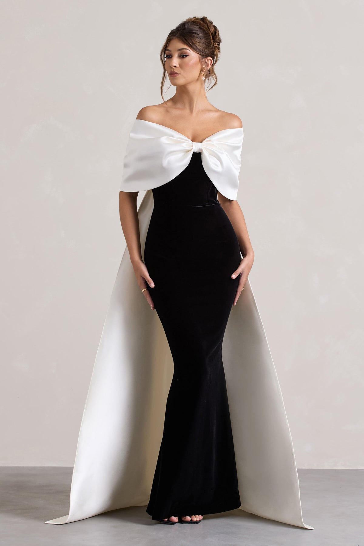 WB_HR_CL134832240-EvermoreBlack_WhiteSatinCapeMaxiDressWithOversizedBow1