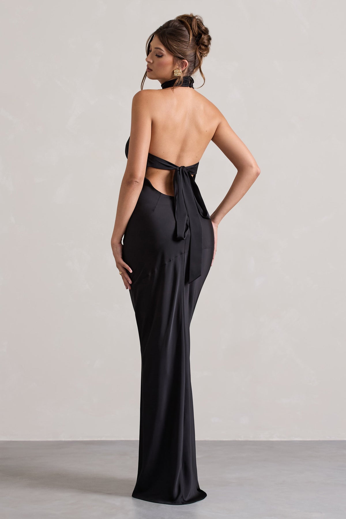 Matea | Black Satin Cowl-Neck Maxi Dress