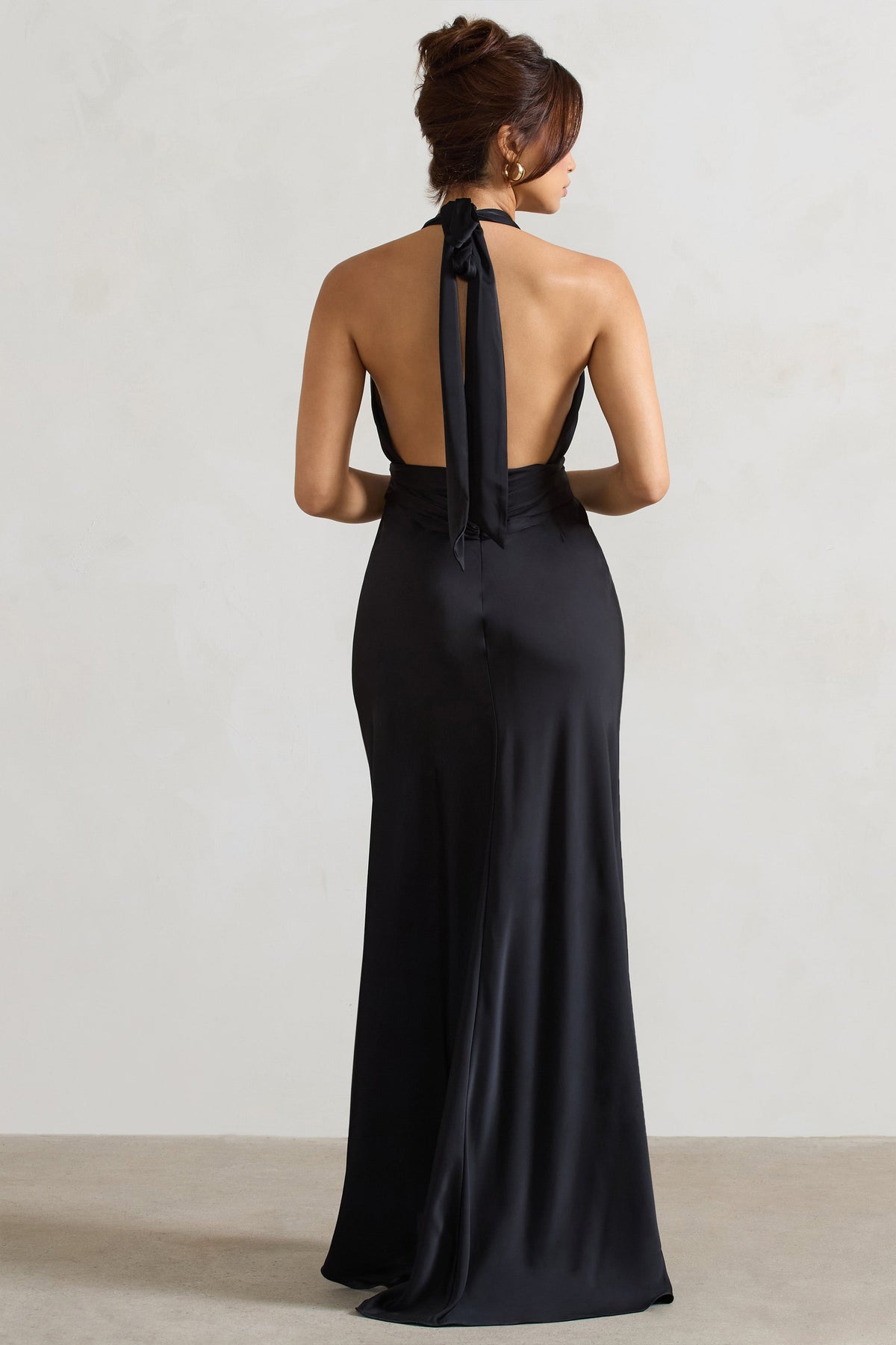 Carolyn Black Satin Plunge Maxi Dress With Dipped Hem Club L London - USA Carolyn Black Satin Plunge Maxi Dress With Dipped Hem Club L London - USA