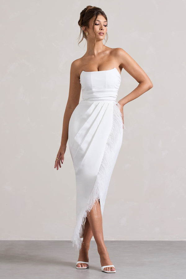Chosen | Black Bandeau Wrap Maxi Dress With Feather Trim