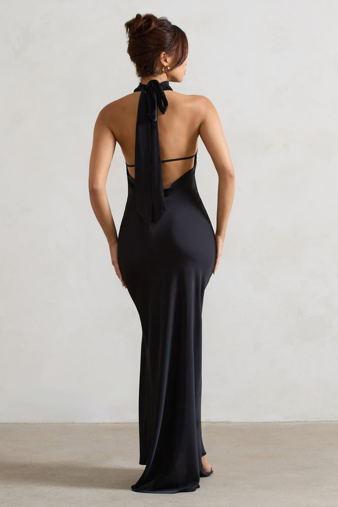 Open Back Cowl Neck Dress Maxi Backless Dress Black Cowl Neck Gown