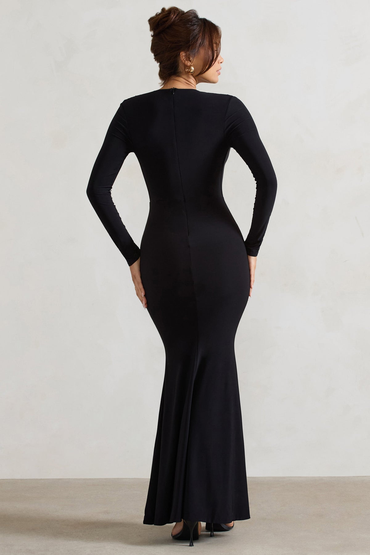 Heavy Heart | Black Cowl-Neck Long-Sleeve Maxi Dress