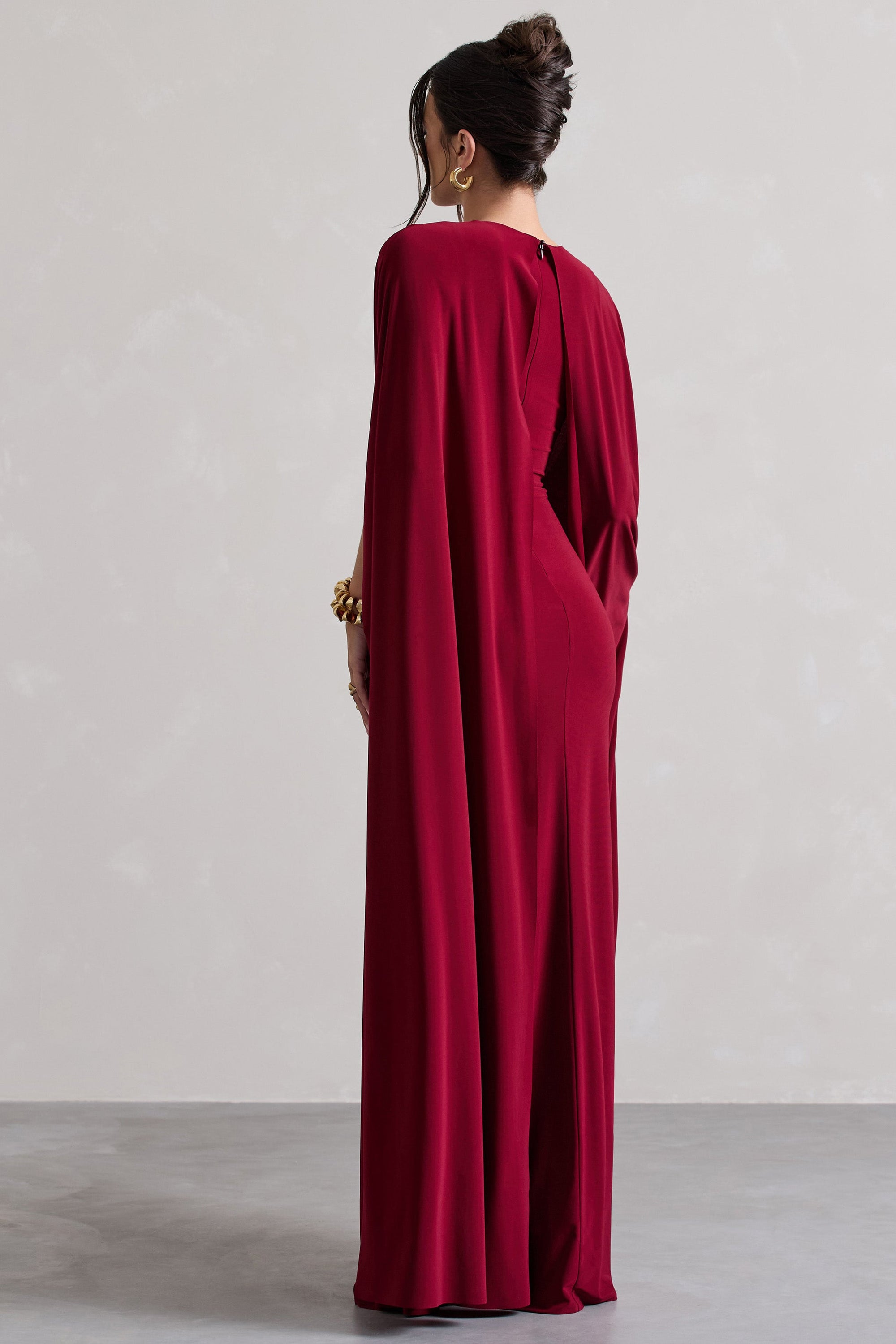 Ilaria | Berry Cape Sleeve Split Maxi Dress - Club L London - USA