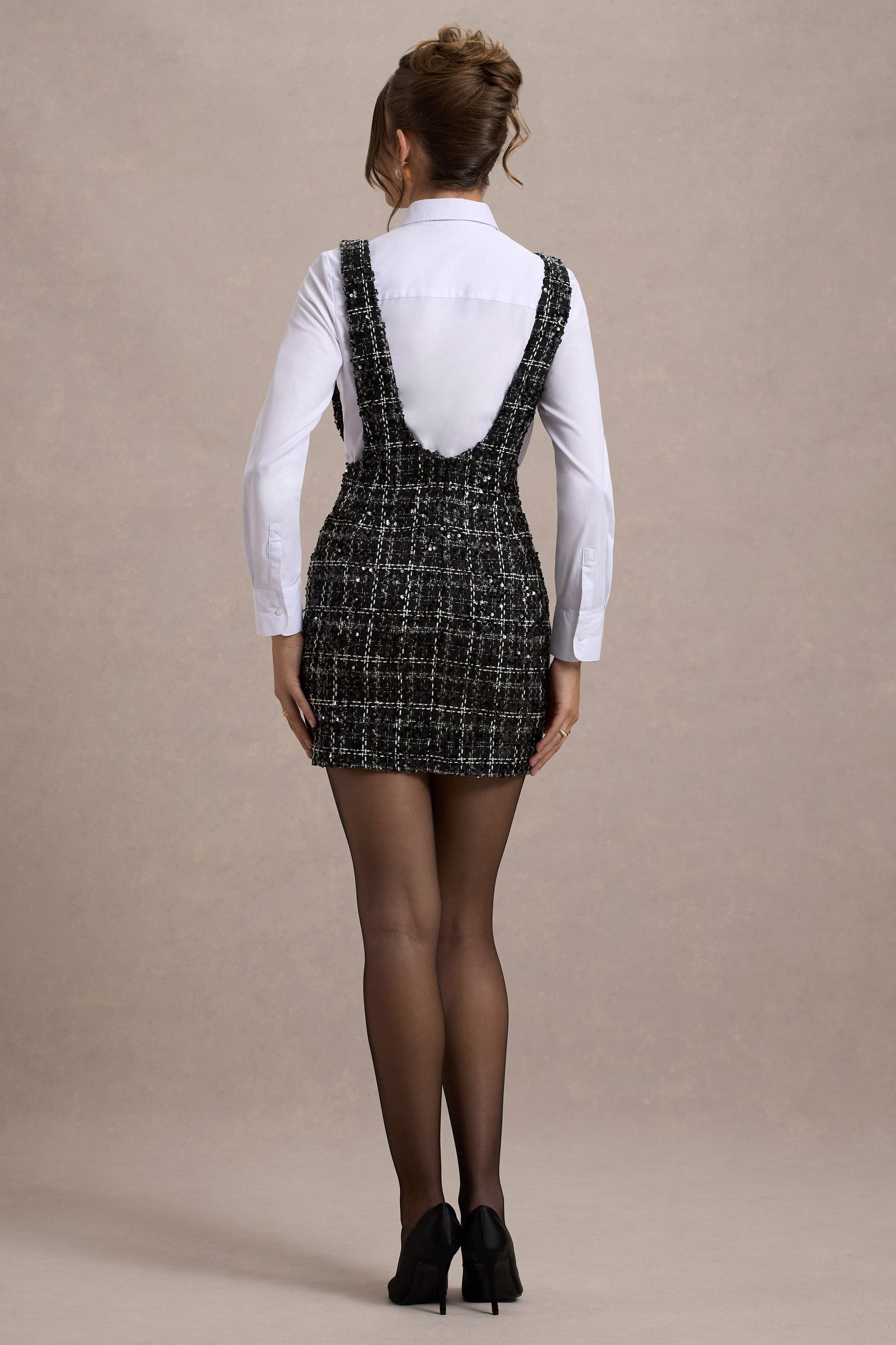 Oxford | Black Boucle Sleeveless Pinafore - Club L London - USA