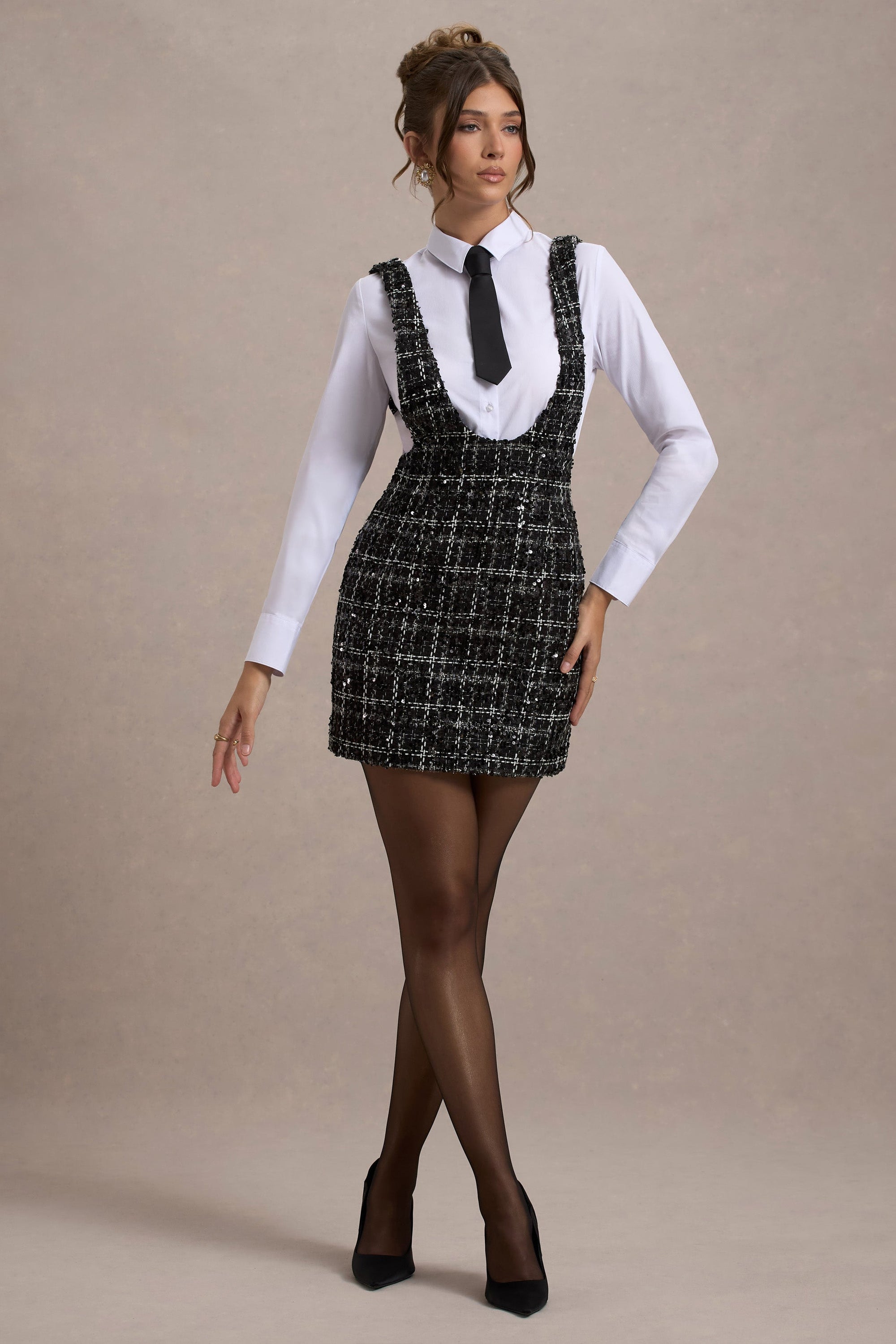 Oxford | Black Boucle Sleeveless Pinafore - Club L London - USA