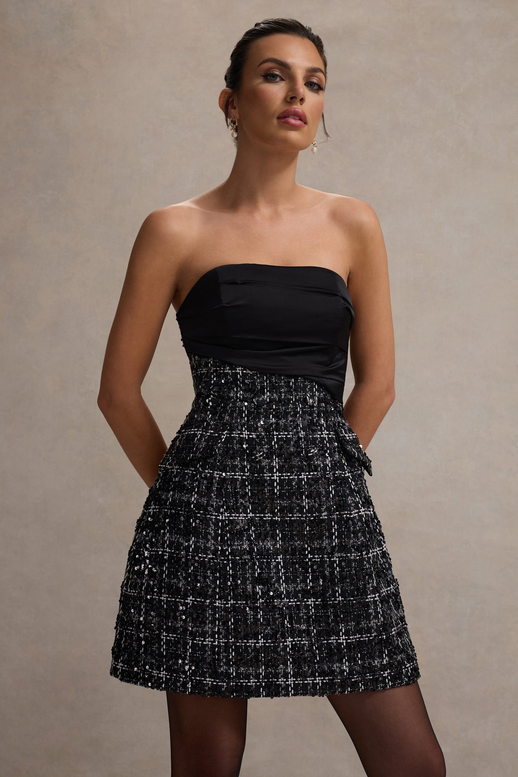 Park Avenue | Black Boucle Strapless Tailored Mini Dress - Club L London - USA