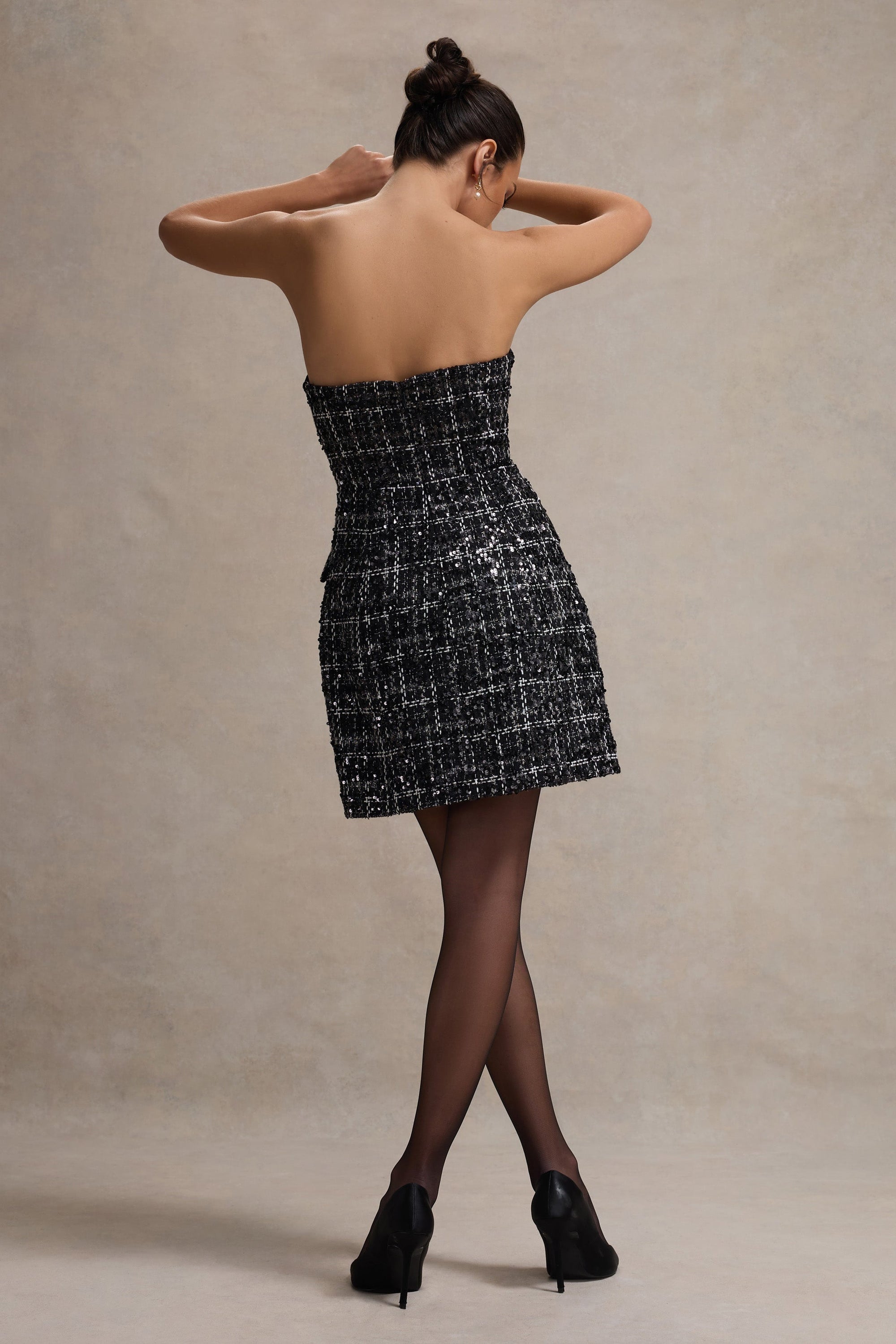 Park Avenue | Black Boucle Strapless Tailored Mini Dress - Club L London - USA