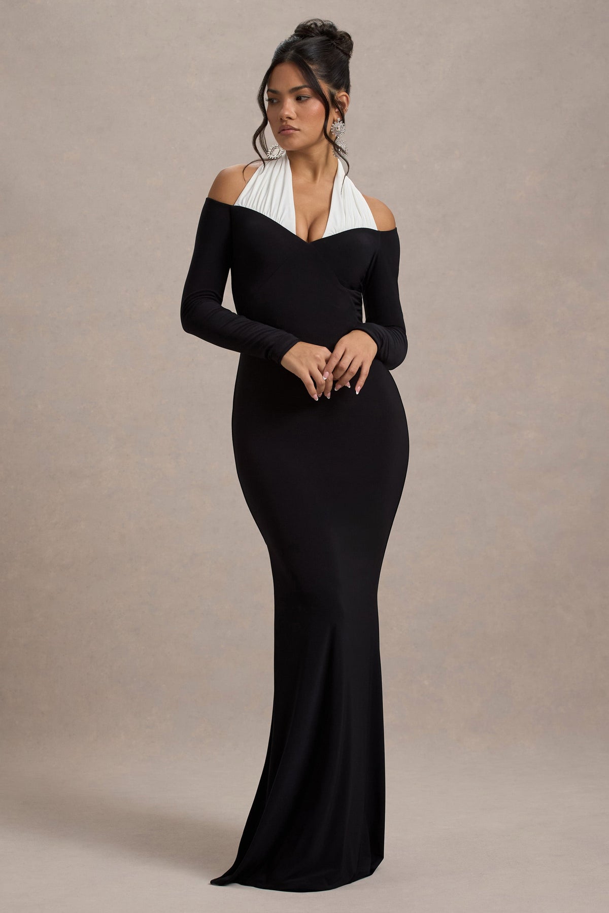 Living High Black & White Halter-Neck Split Maxi Dress Club L London - USA Living High Black & White Halter-Neck Split Maxi Dress Club L London - USA