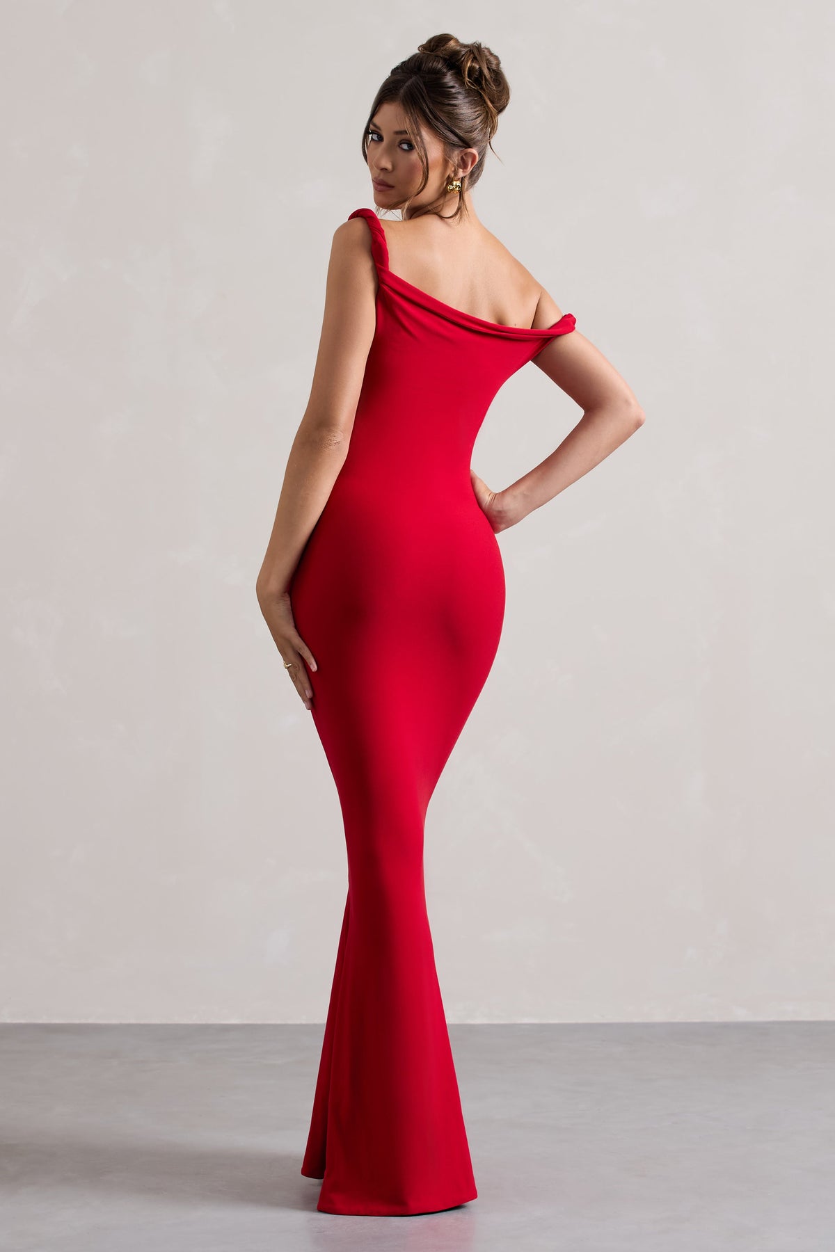 long red cocktail dress Lita | RED Twisted Asymmetric Maxi Dress