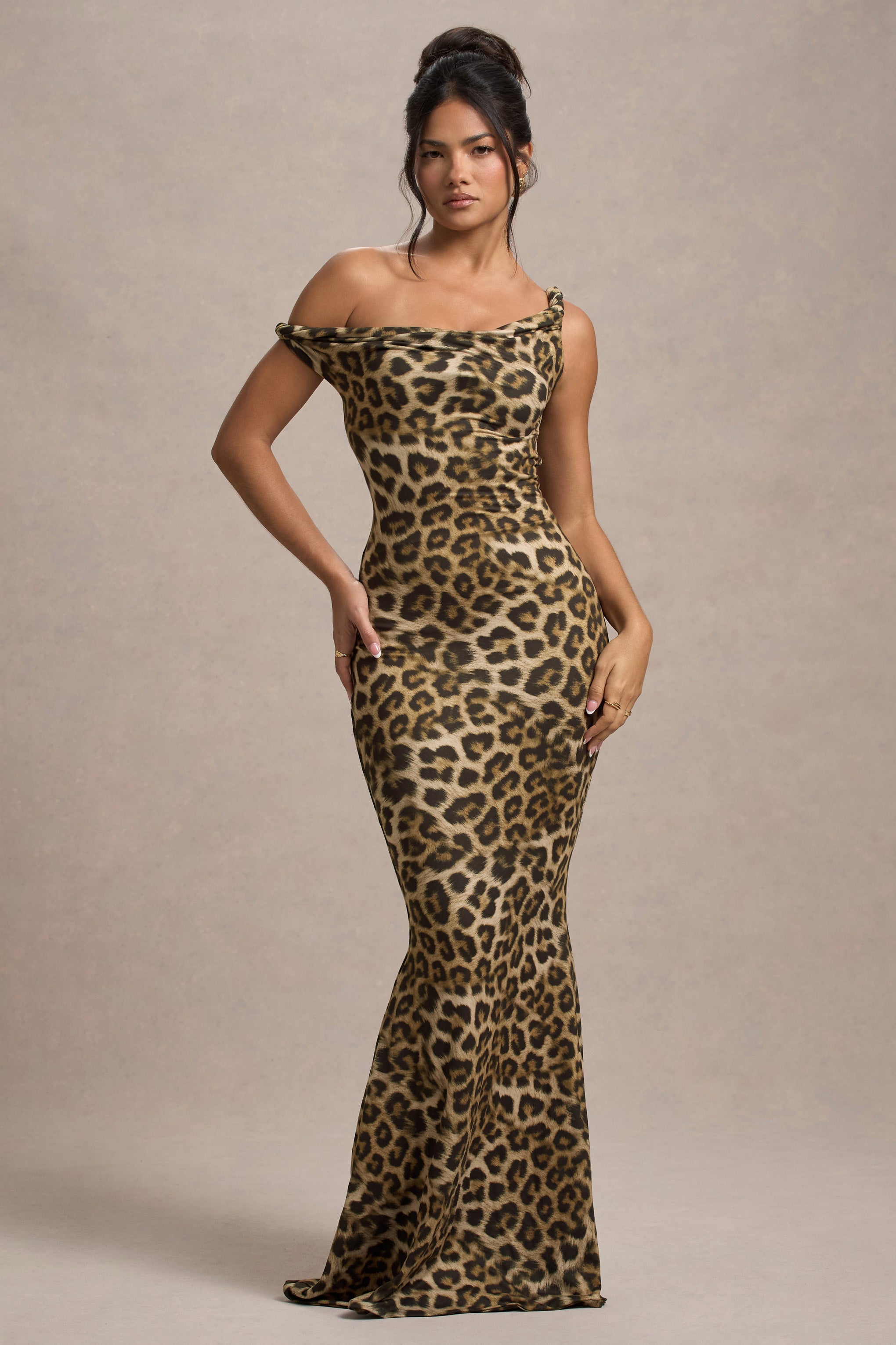 Lita | Leopard Print Twisted Asymmetric Maxi Dress – Club L London