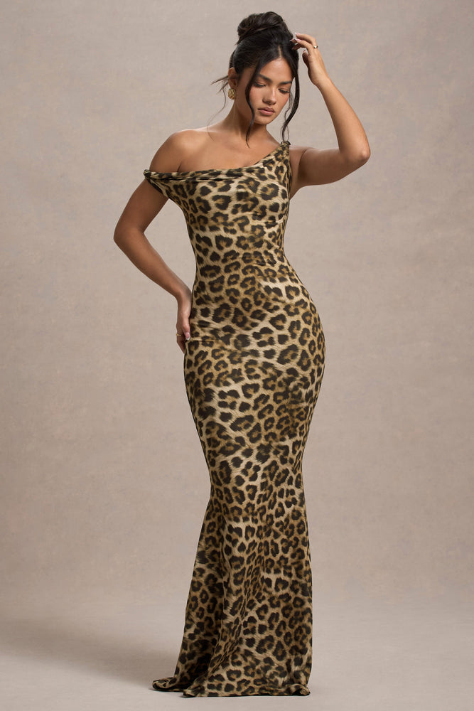 Lita Leopard Print Twisted Asymmetric Maxi Dress – Club L