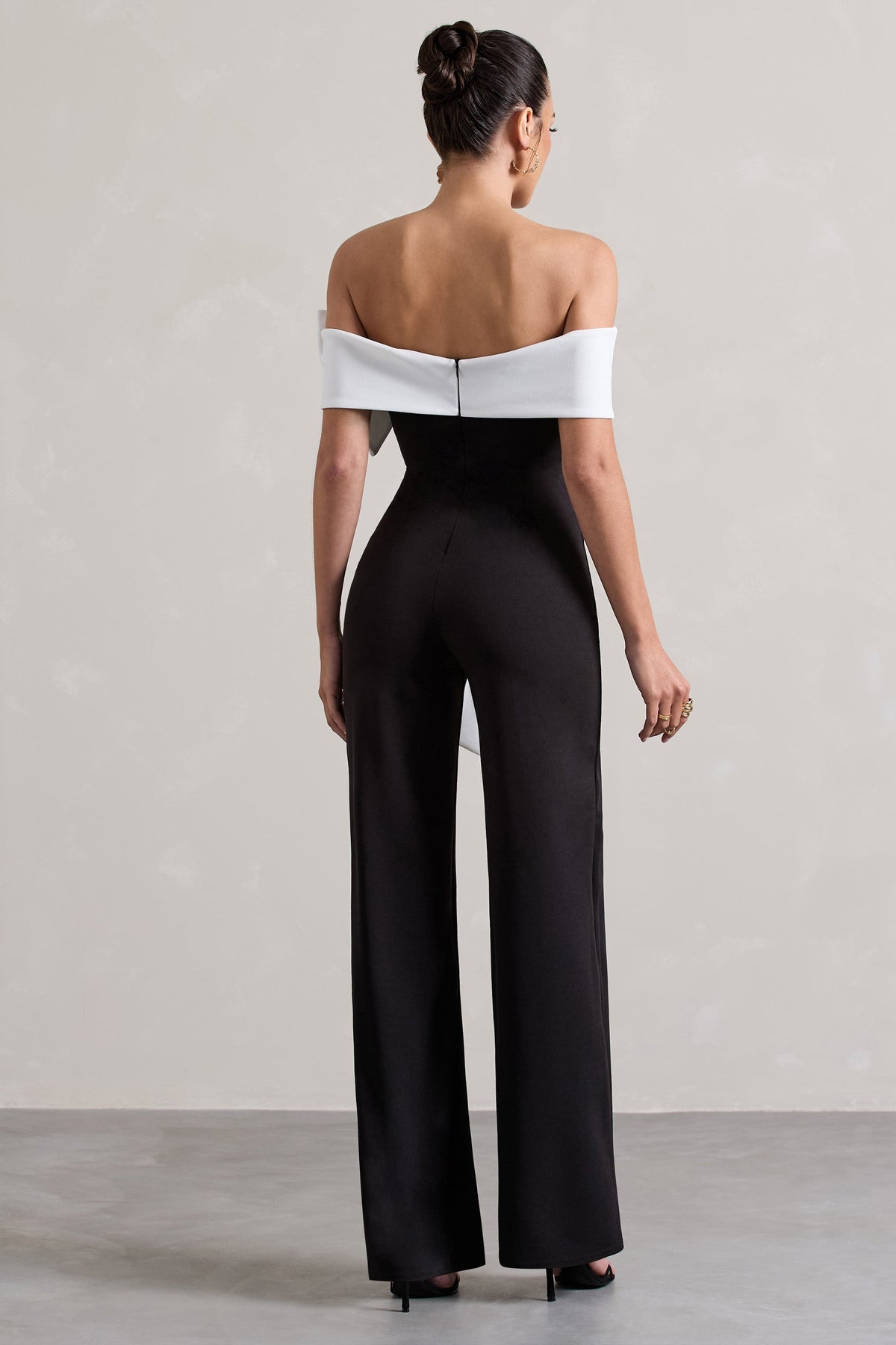 Bower | Black Bardot Straight-Leg Jumpsuit With Bow