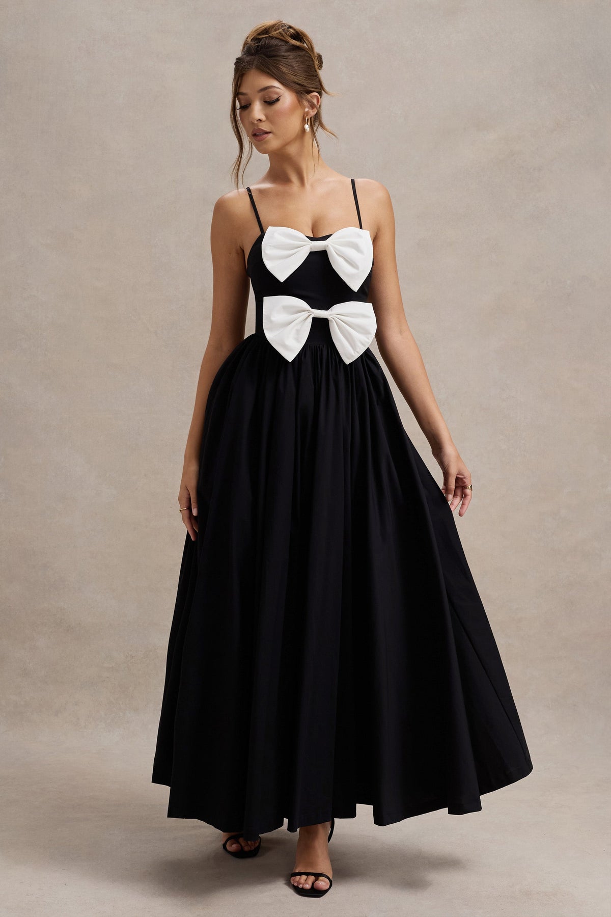 Loved Up | Black Strappy Pleated Maxi Dress With Bows