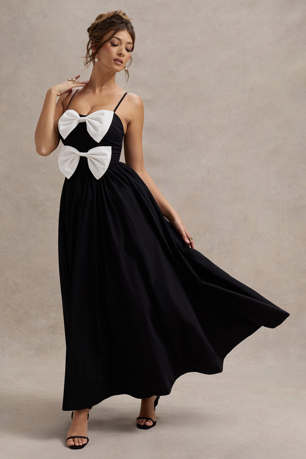Loved Up Black Strappy Pleated Maxi Dress With Bows Club L London - USA Loved Up Black Strappy Pleated Maxi Dress With Bows Club L London - USA