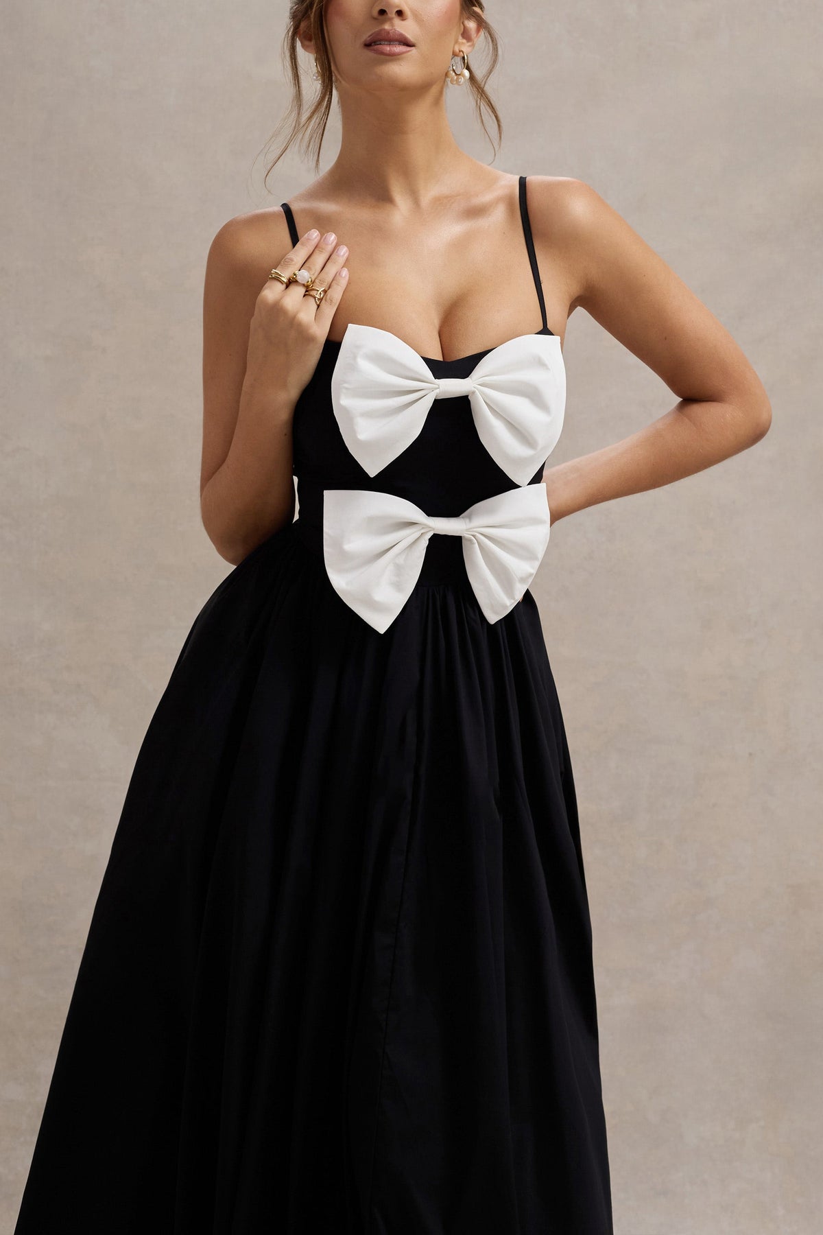 Loved Up Black Strappy Pleated Maxi Dress With Bows Club L London - USA Loved Up Black Strappy Pleated Maxi Dress With Bows Club L London - USA