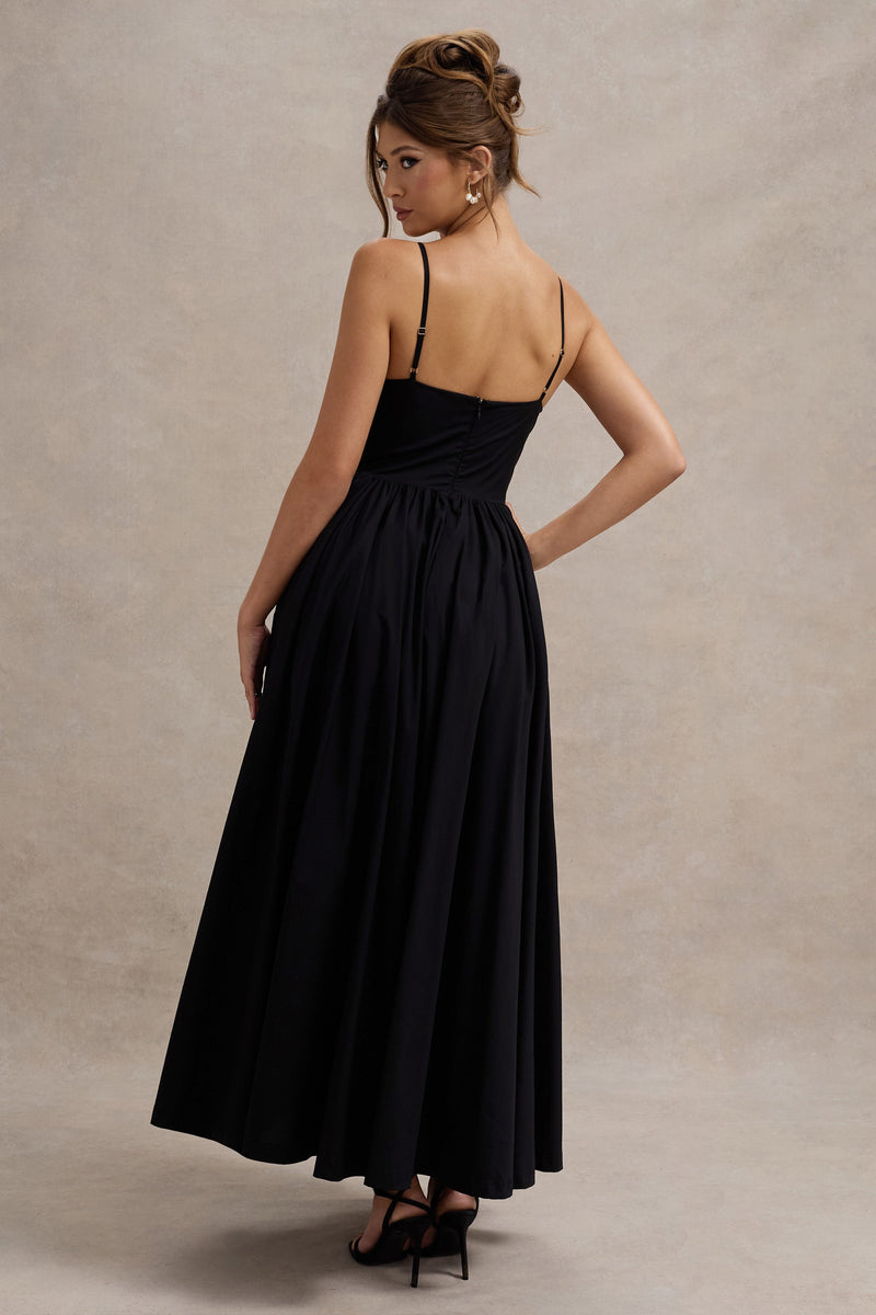 Loved Up Black Strappy Pleated Maxi Dress With Bows – Club L London