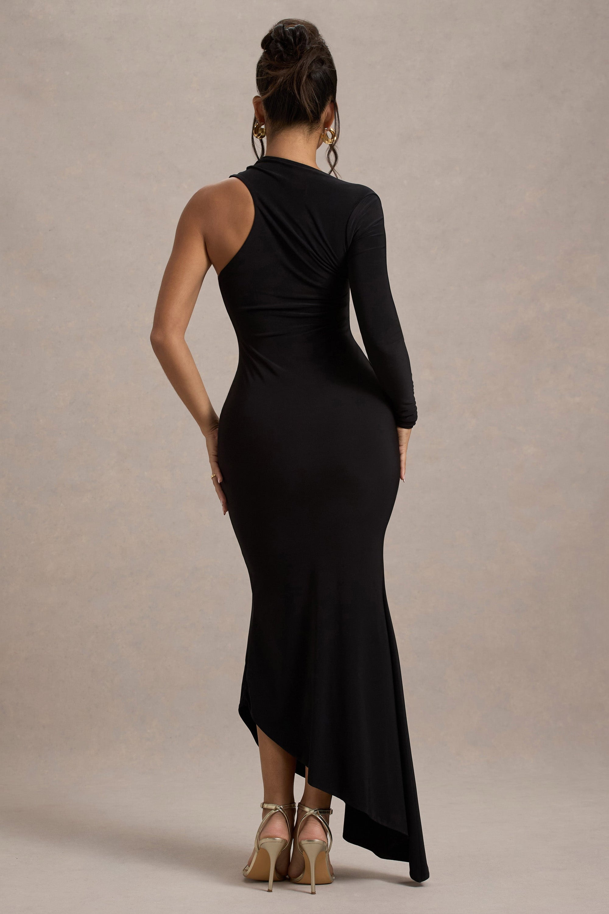 Orsa | Black One-Shoulder Asymmetric Maxi Dress - Club L London - USA