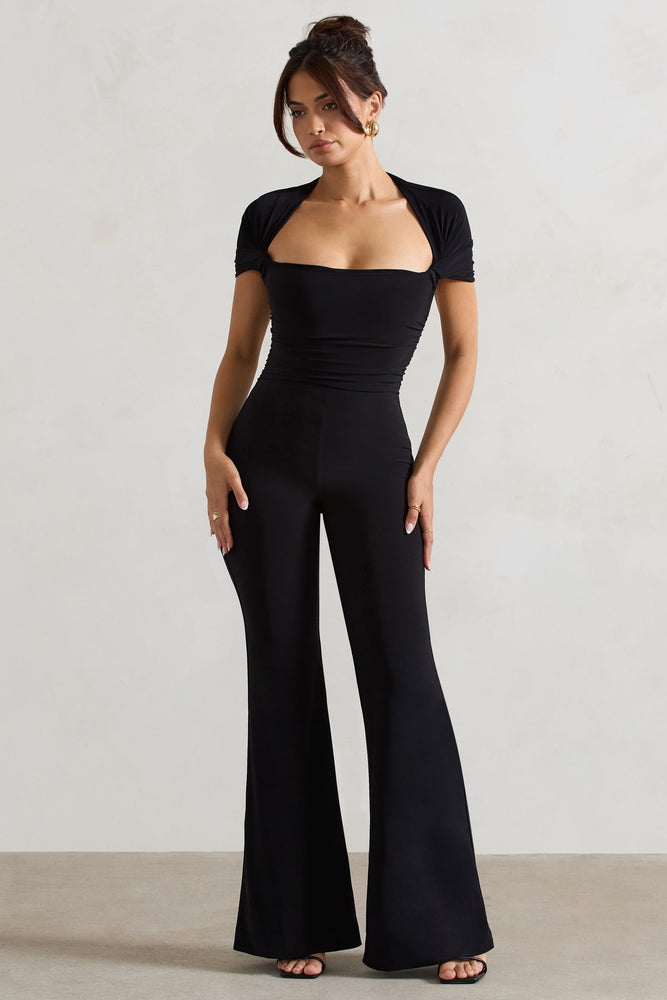Silvanna Black Ruched Square-Neck Flared-Leg Jumpsuit – Club L London - USA
