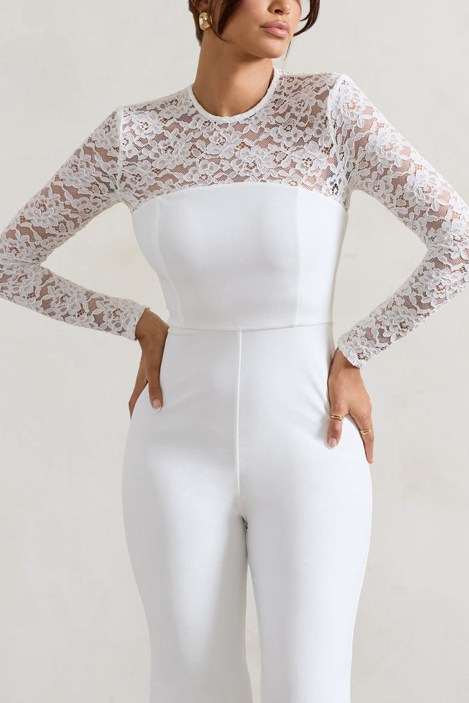 All white lace shops jumpsuit