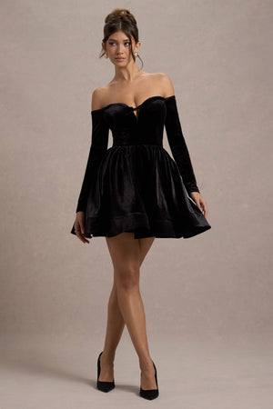 Ottie | Black Velvet Bardot Skater Mini Dress – Club L London - USA