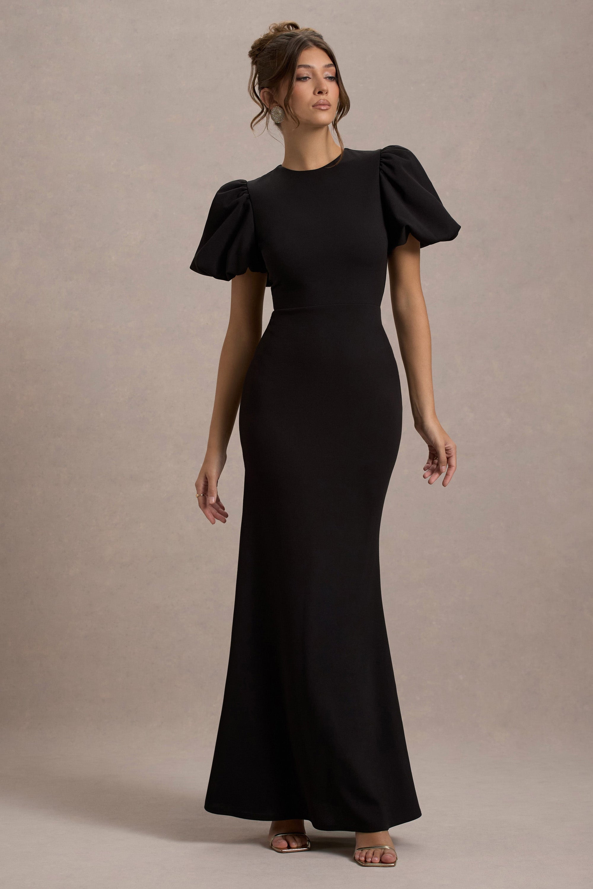 formal dresses puffy sleeves Strapless Puff-Sleeve Long Prom Dress CD948 Champagne / 2