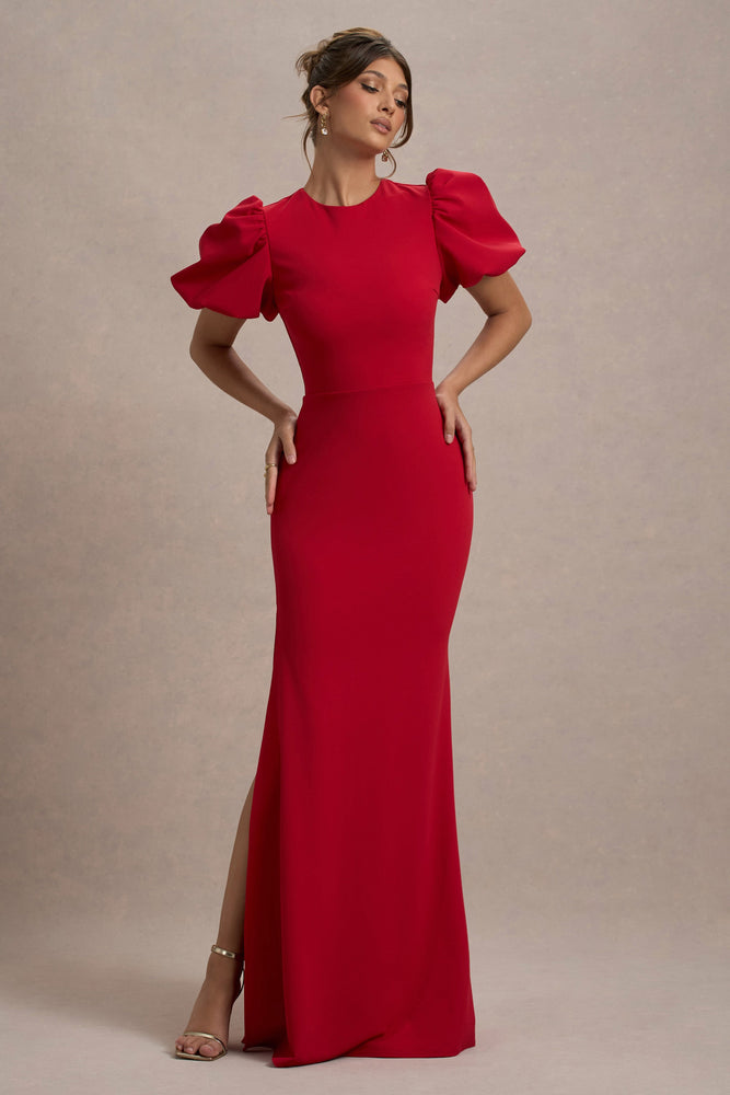 red long puff sleeve dress Love Letters | RED Puff-Sleeve Maxi Dress