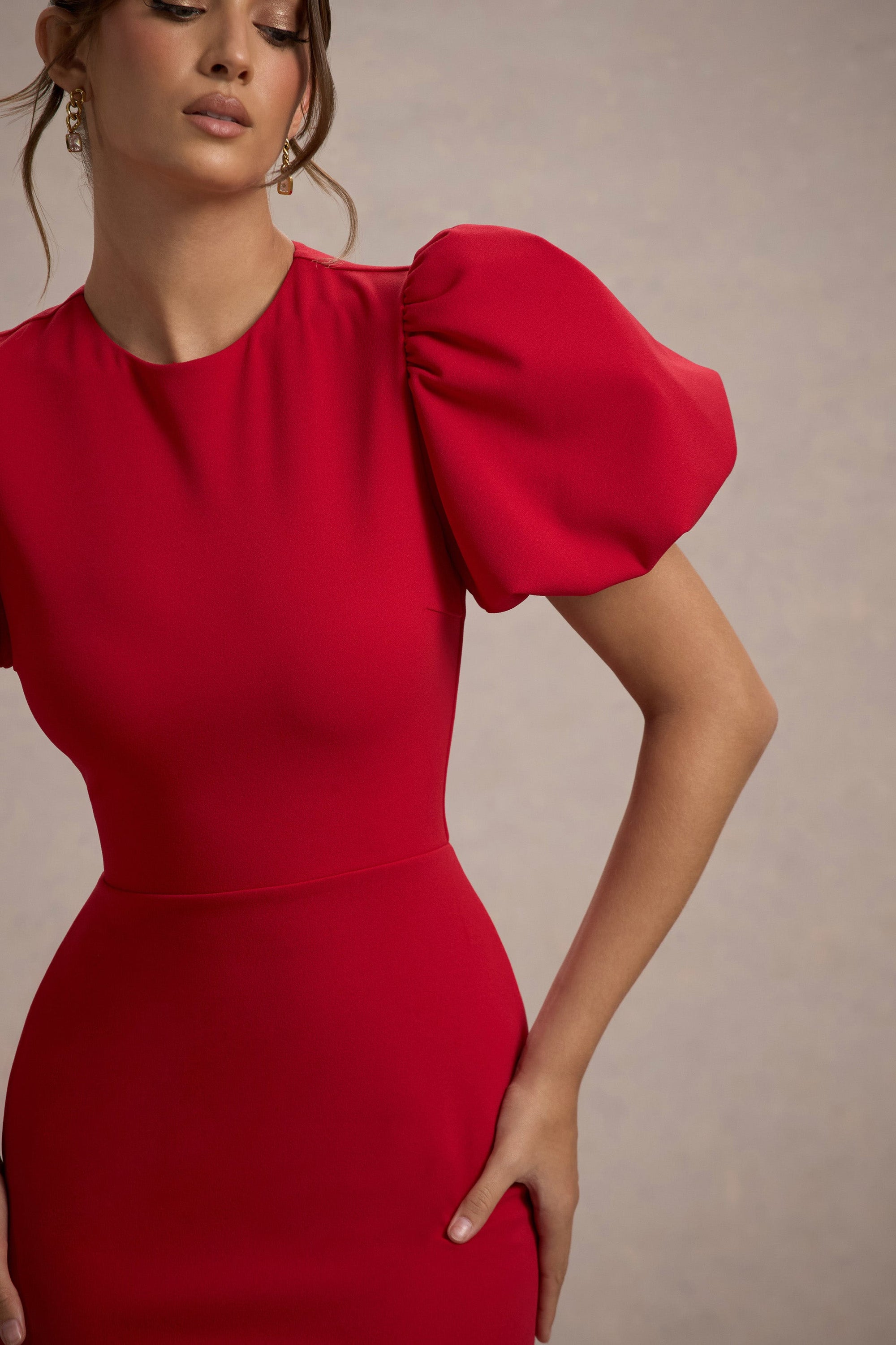 red dress long puff sleeves Wine Red Puffy Sleeves Sweetheart Party Dress,Wine Red Long Prom Dress