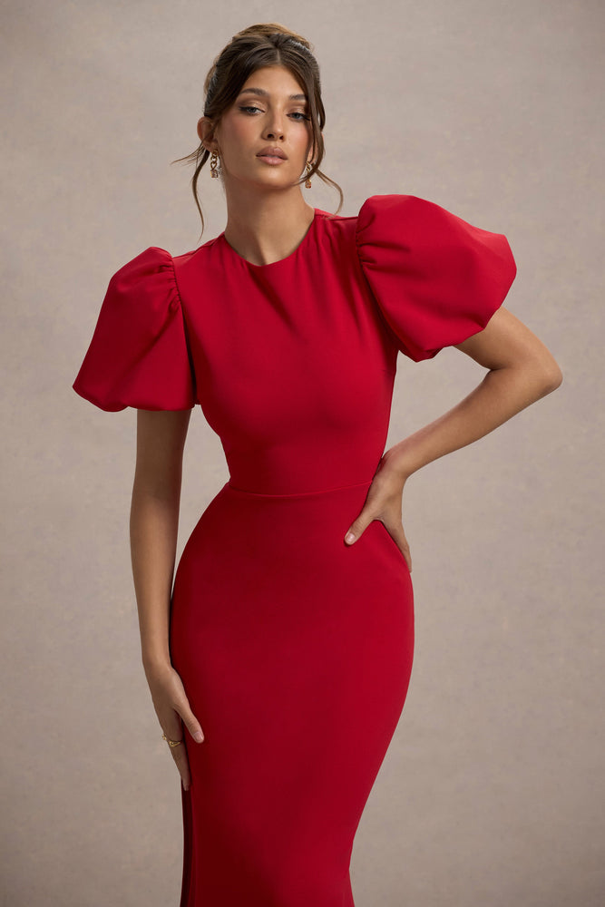 red puff sleeve dress Love Letters | RED Puff-Sleeve Maxi Dress
