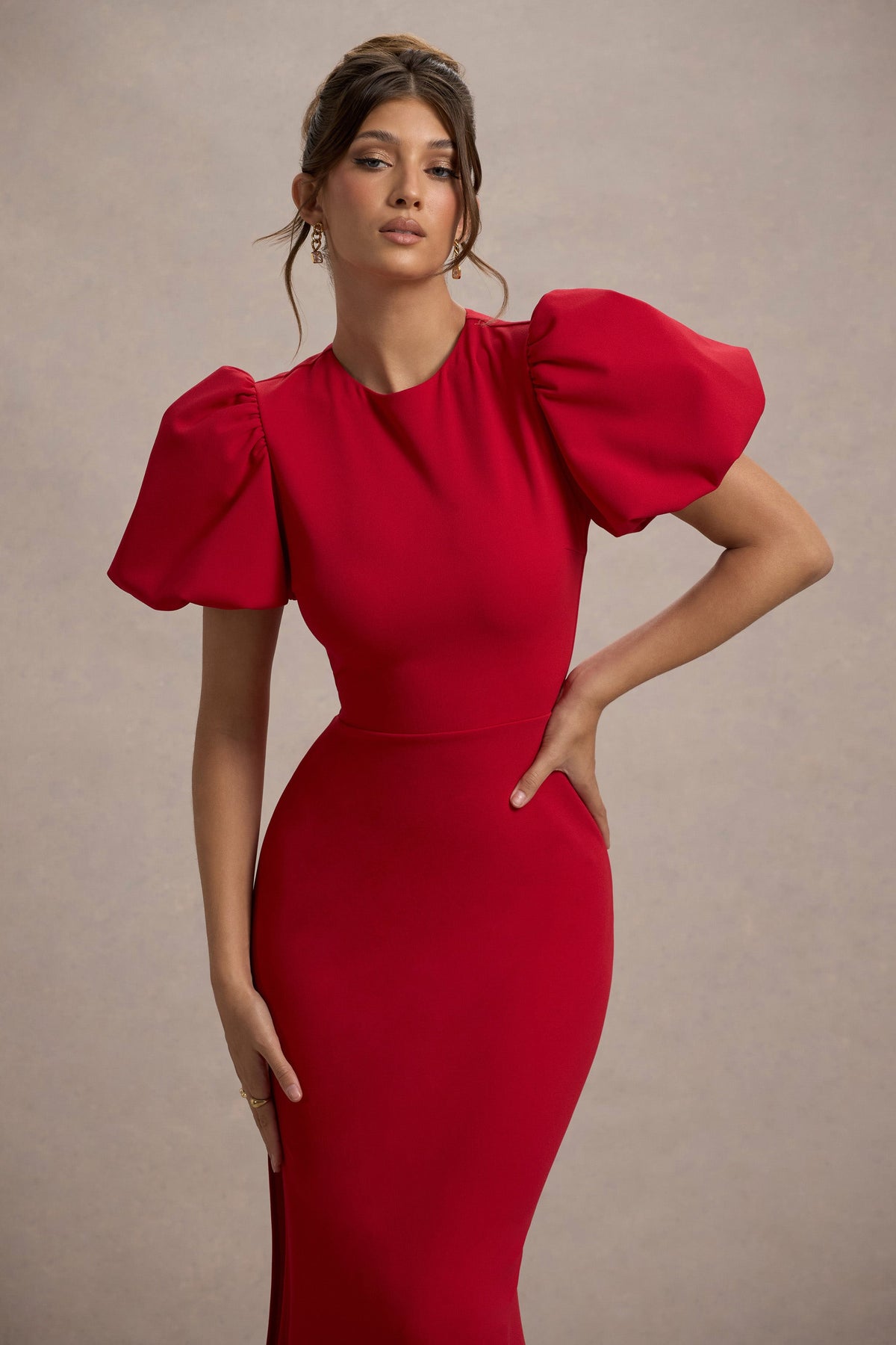 Love Letters Red Puff-Sleeve Maxi Dress Club L London - USA Love Letters Red Puff-Sleeve Maxi Dress Club L London - USA