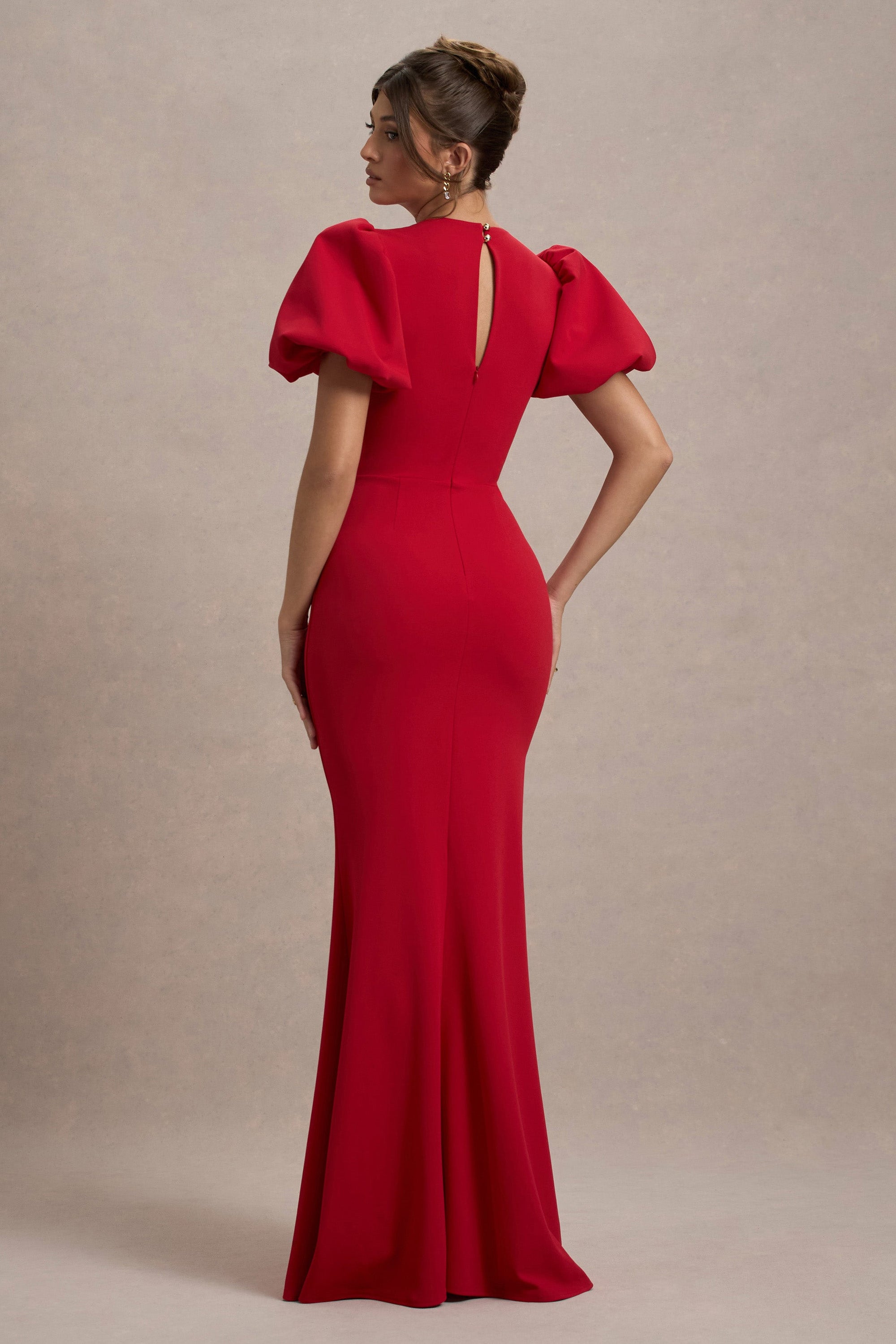 red dress with puff sleeves Rebecca Taylor