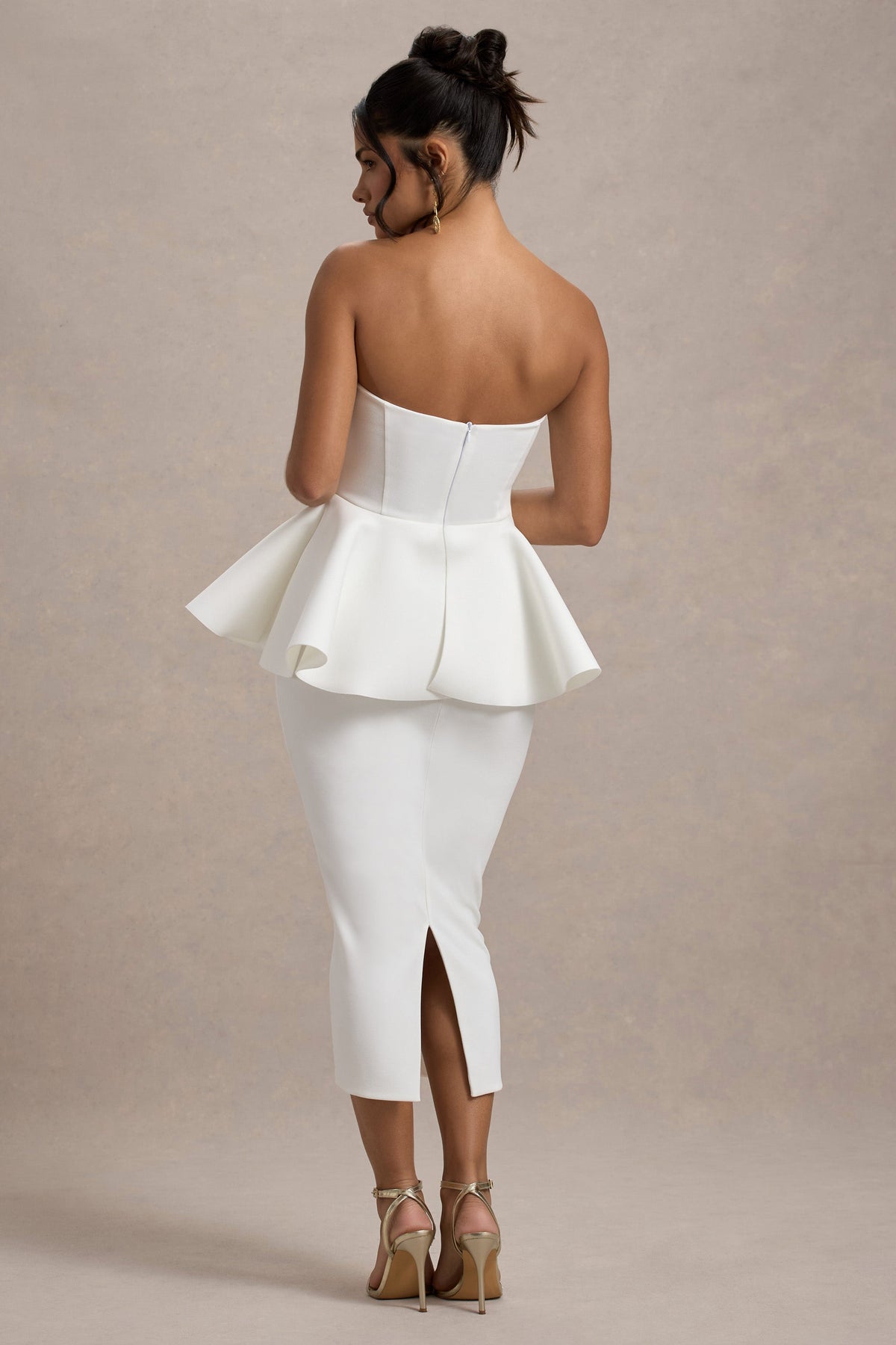 First Dance | White Bandeau Peplum Midi Dress