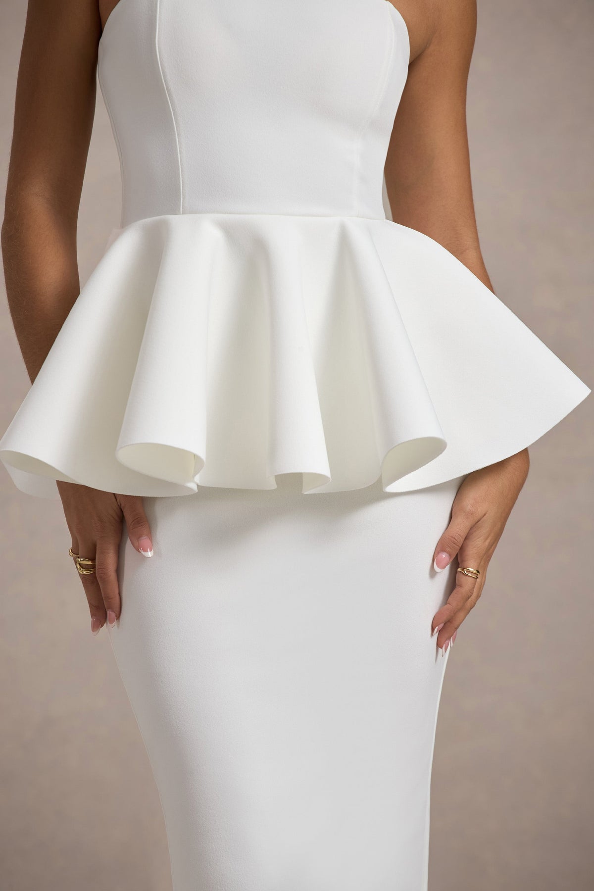 First Dance | White Bandeau Peplum Midi Dress