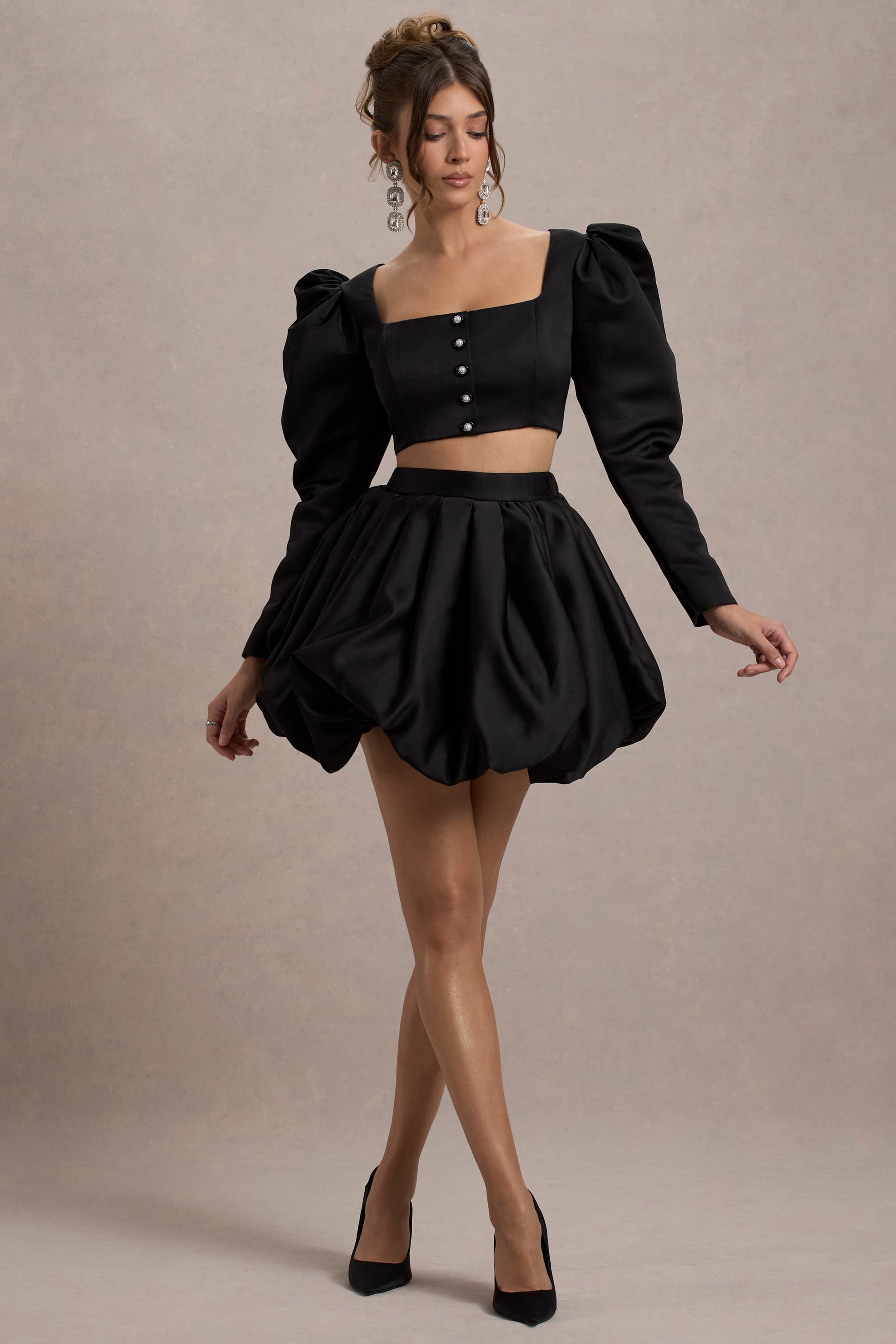 Tosca | Black Satin Bubble Mini Skirt - Club L London - USA