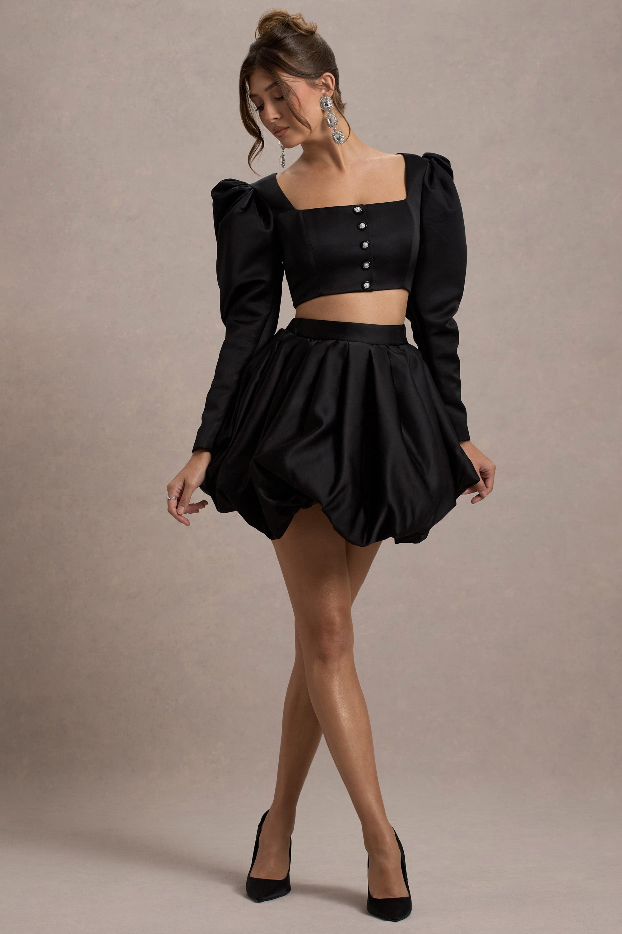 Tosca | Black Satin Bubble Mini Skirt - Club L London - USA