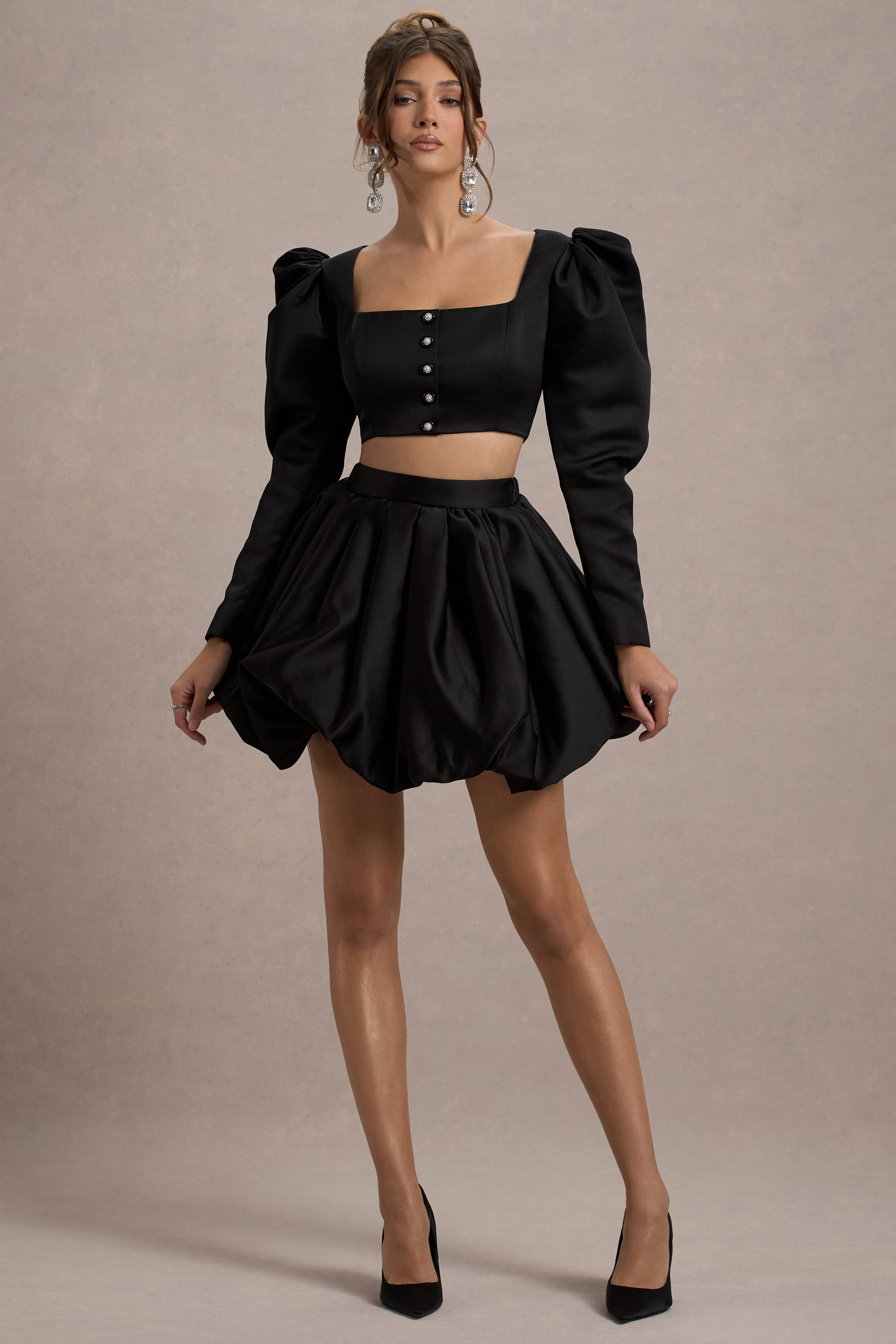 Tosca | Black Satin Bubble Mini Skirt - Club L London - USA