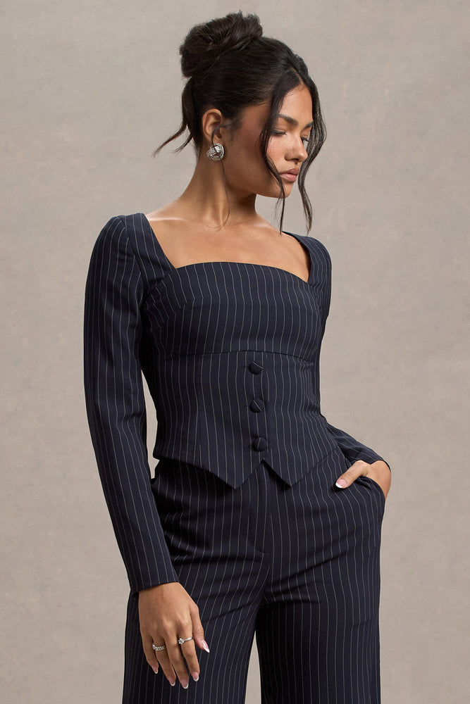 Los Angeles Navy Pinstripe Tailored Top – Club L London - USA Los Angeles Navy Pinstripe Tailored Top – Club L London - USA