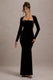 Morana | Black Velvet Square-Neck Long-Sleeve Maxi Dress - Club L London - USA