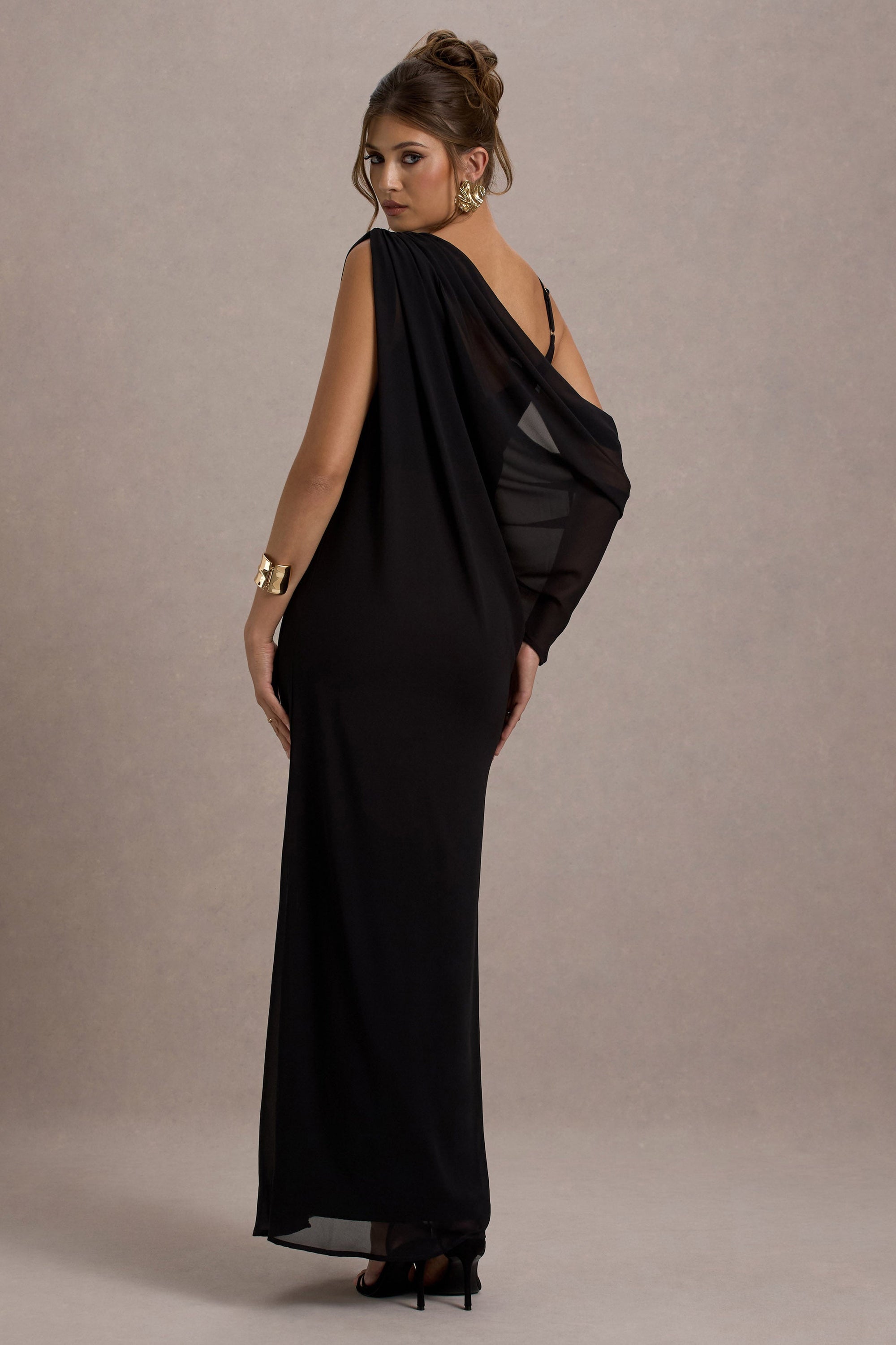black chiffon club dress BLACK PLUNGE NECK CHIFFON GOWN | CULT MIA