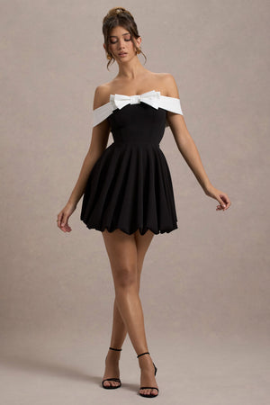 embellished bow blair mini dress Minimoiselle | Black & White Bardot With Puff-Ball Skirt men's fashion White (95% Polyester Liz Claiborne Wrap Dress Color:Dark Rust