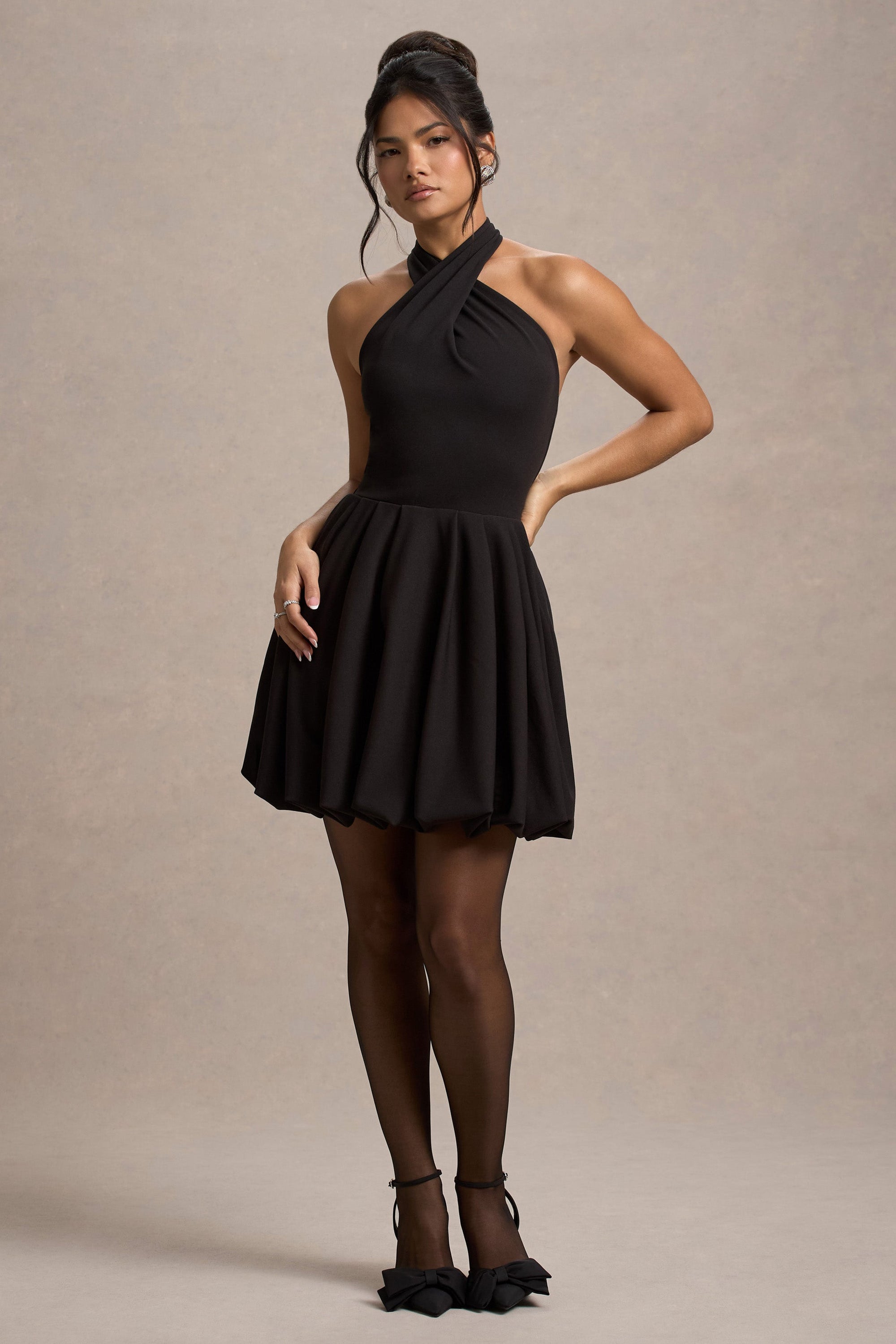 Klytie | Black Halter-Neck Mini Dress With Puff-Ball Skirt - Club L London - USA