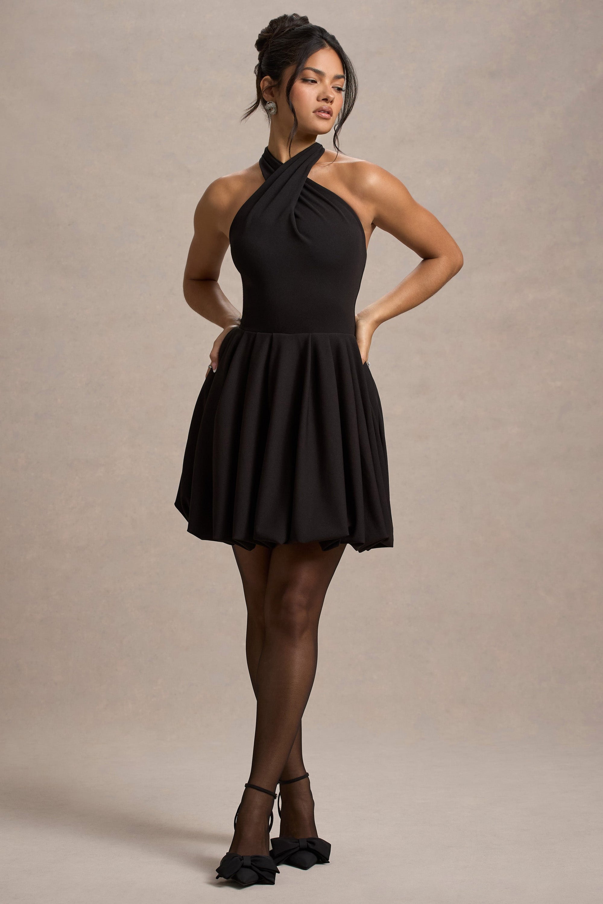 Klytie | Black Halter-Neck Mini Dress With Puff-Ball Skirt - Club L London - USA