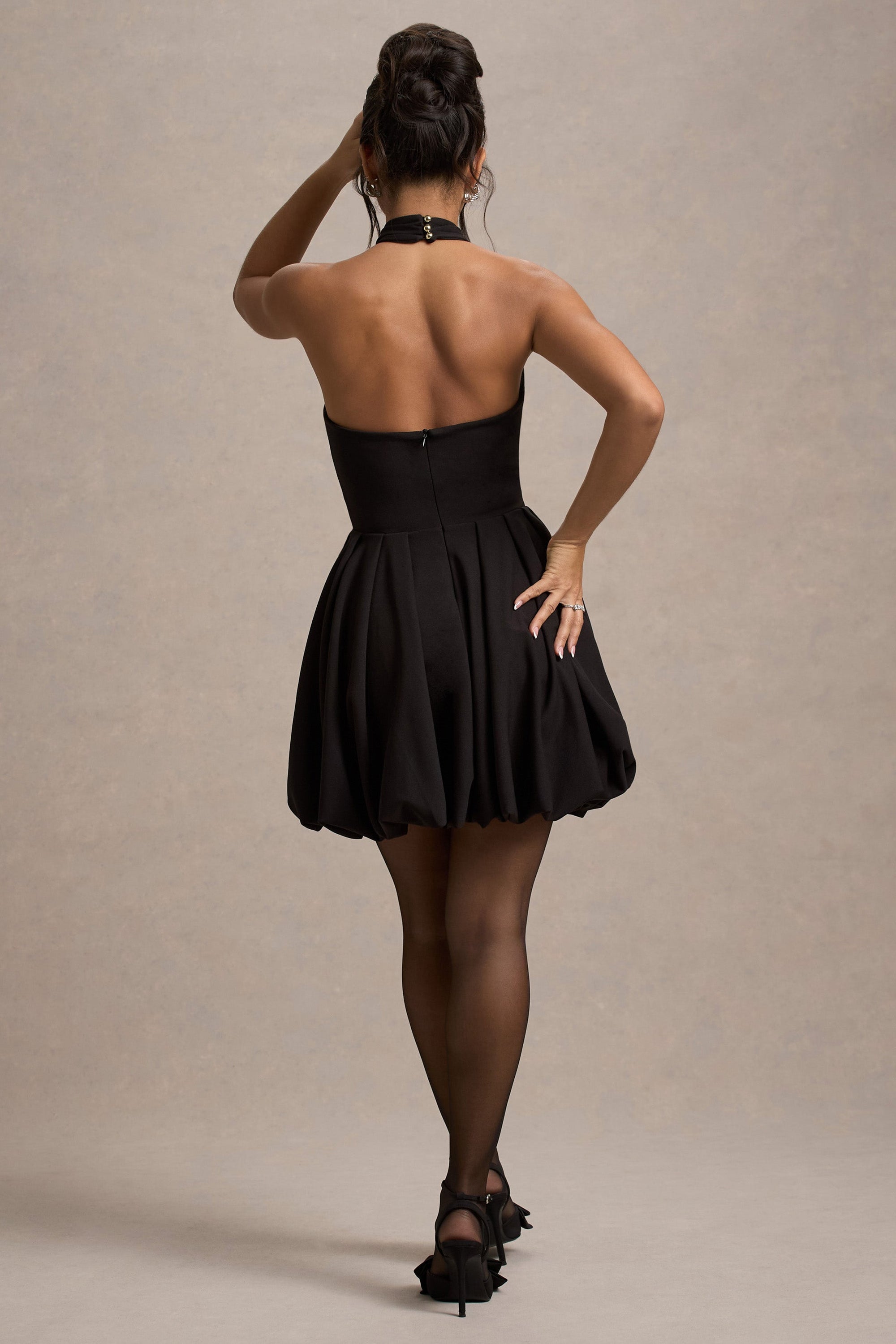 Klytie | Black Halter-Neck Mini Dress With Puff-Ball Skirt - Club L London - USA
