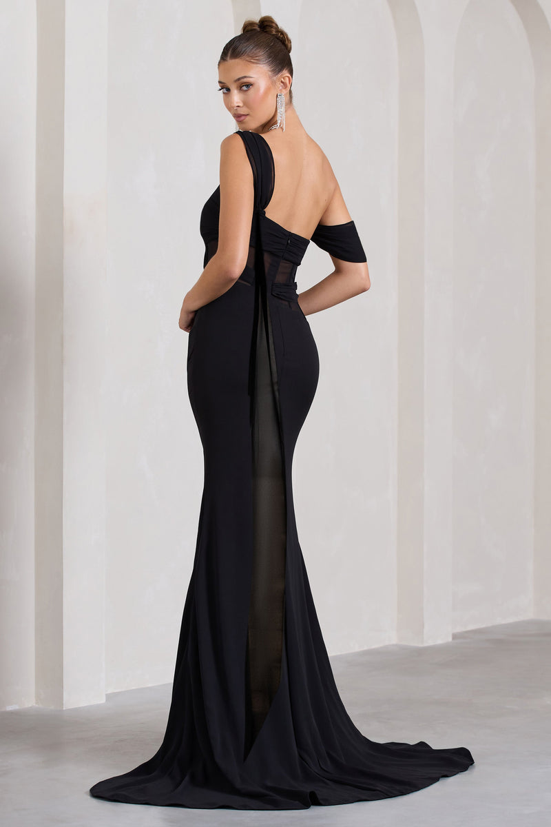 Fatal Attraction Black Chiffon Fishtail Maxi Dress With Draped Sleeves ...