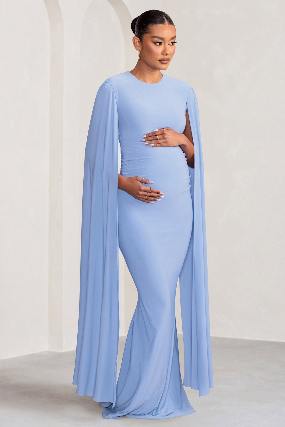 Divine Timing Powder Blue Maternity Maxi Dress With Cape Sleeves – Club L  London - USA